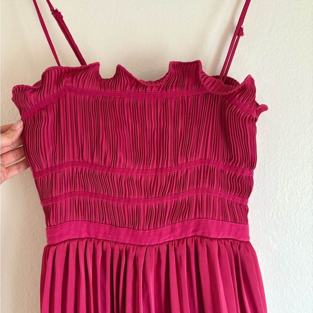Free People Strapless Fuchsia Pleated Maxi Dress